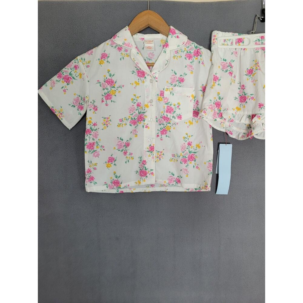 Cat & Jack Girls Floral Pajama Set Short Sleeve Button Top & Shorts Medium - Picture 3 of 5